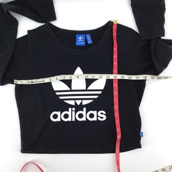 Adidas Women's Black White Long Sleeve Crew Neck Crop Top Size Large - Picture 10 of 12